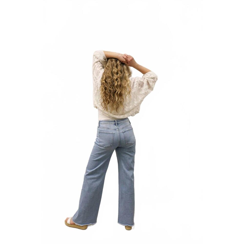 NEW VERVET BY FLYING MONKEY judy wide leg comfort stretch raw hem jeans in light - Picture 3 of 6
